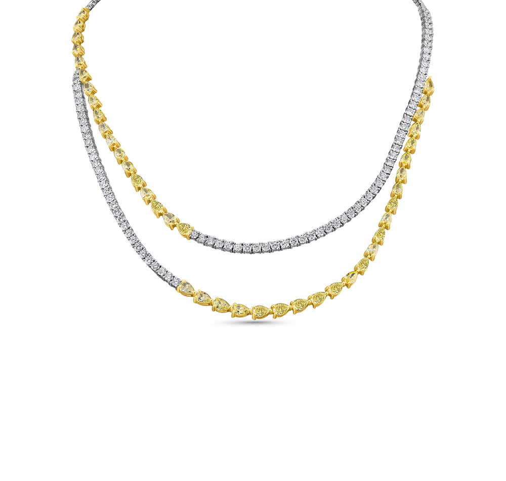 Two-Line White & Fancy Yellow Diamond Necklace
