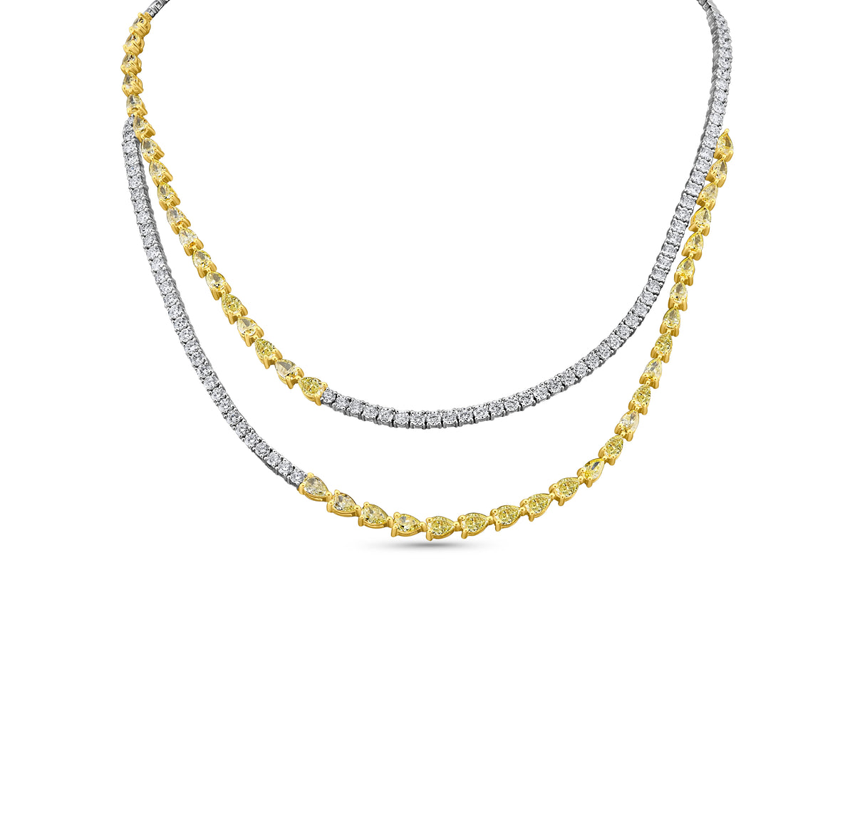 Two-Line White & Fancy Yellow Diamond Necklace