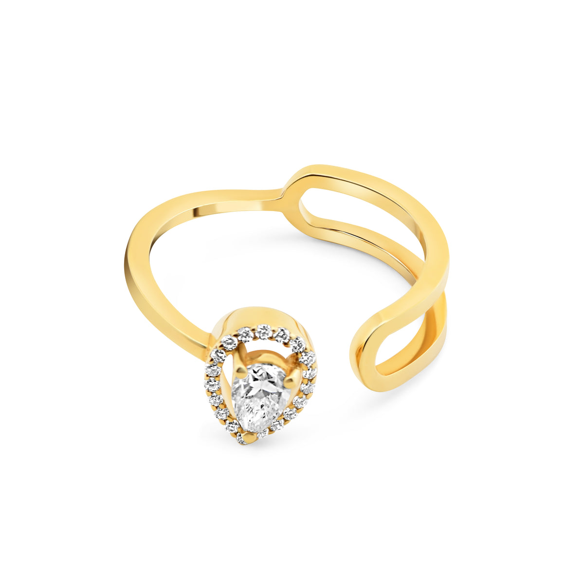 Pear-shaped Diamond Halo Open Ring