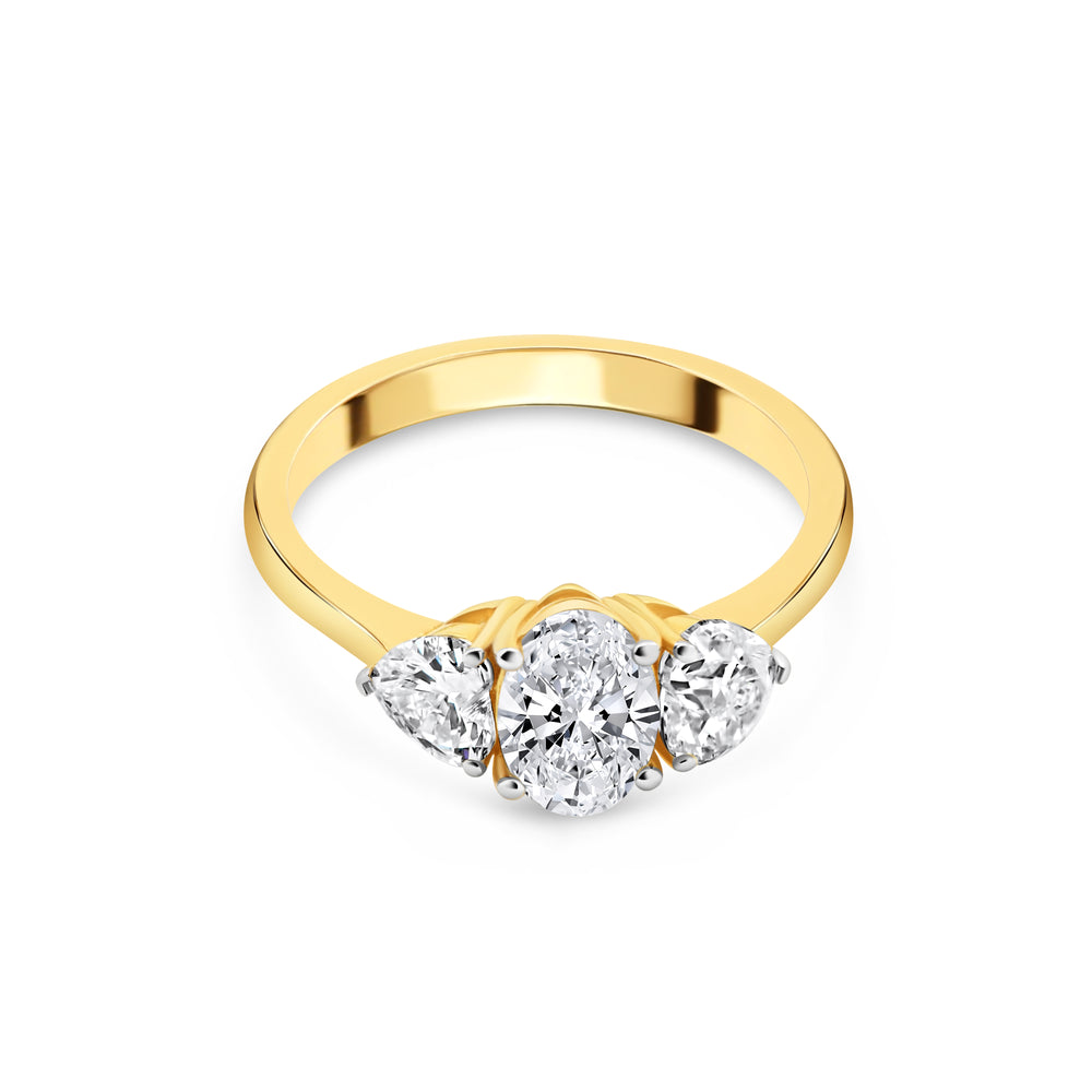 Oval & Pear Diamond Three-Stone Ring