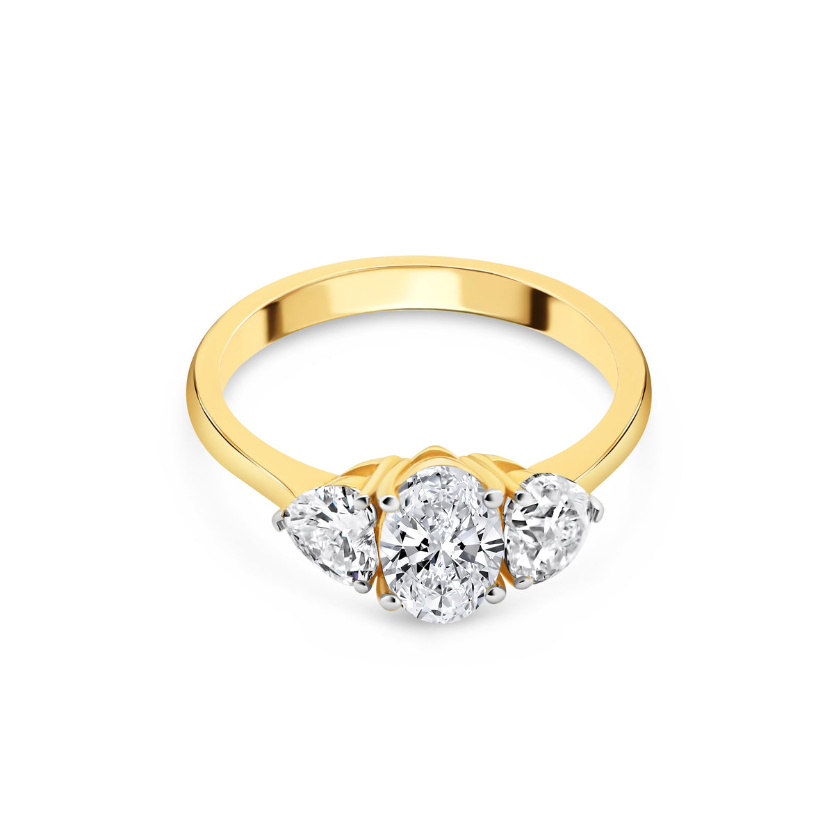 Oval & Pear Diamond Three-Stone Ring