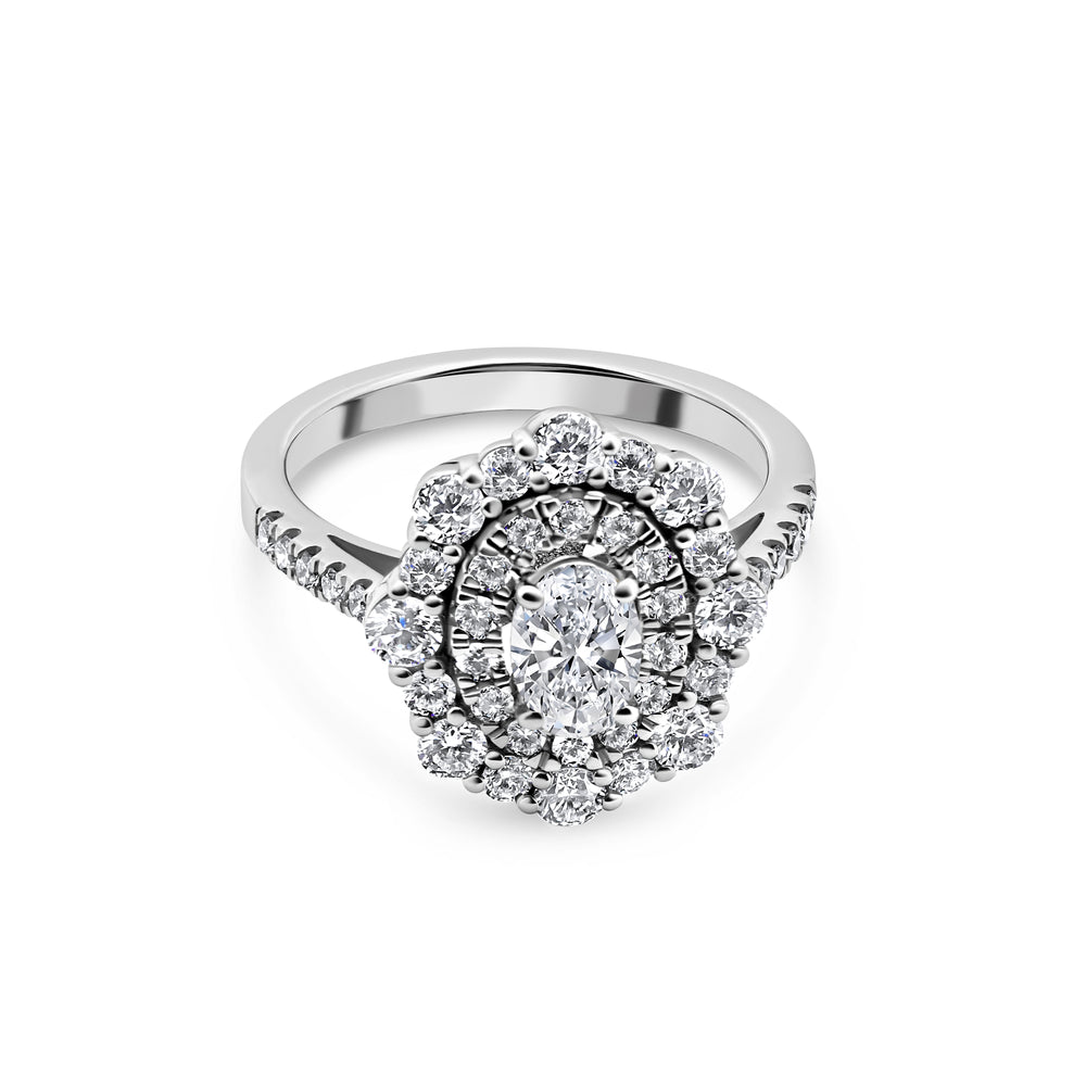 White Gold Oval Diamond Double Halo Ring